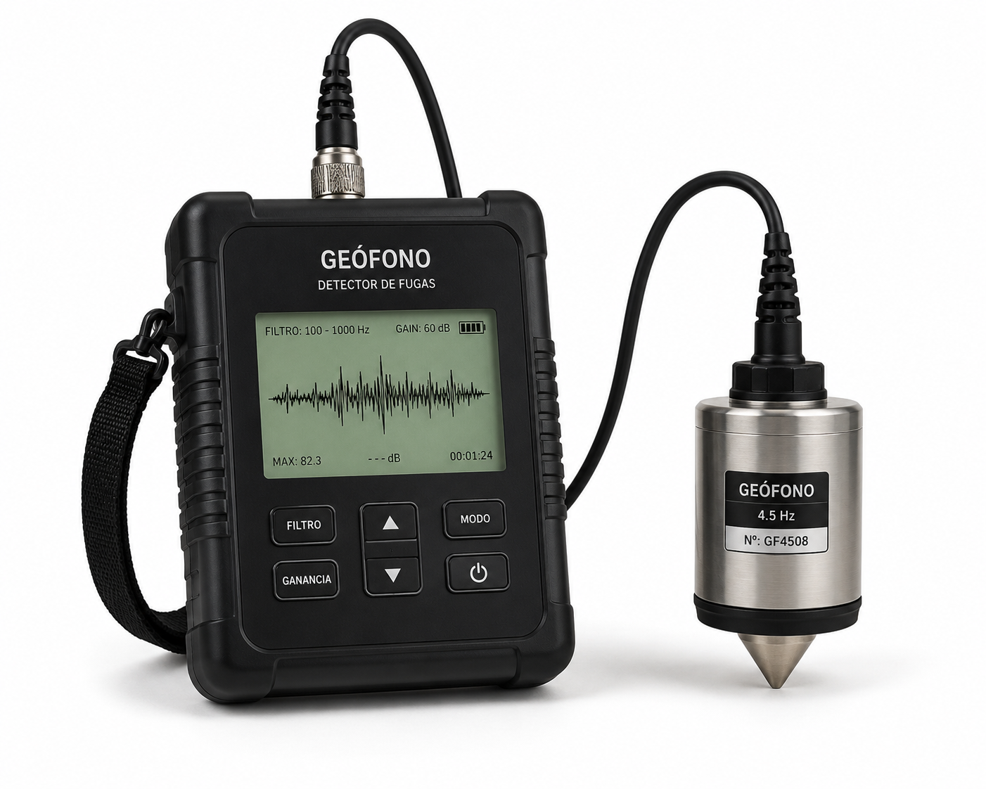 técnico utilizando geófono para detectar fugas